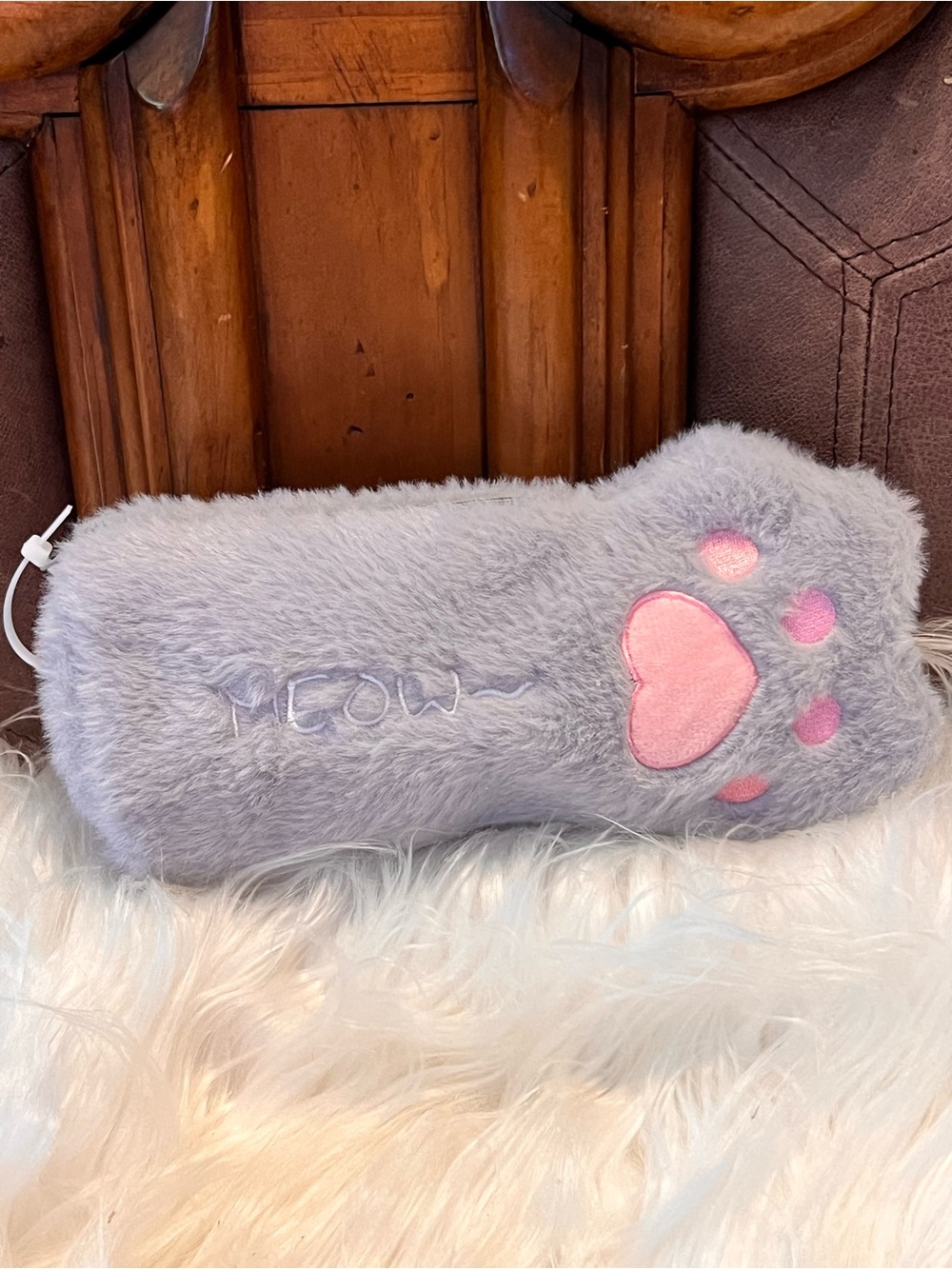 Cat Paw  gray with Pink Accent cosmetic bag